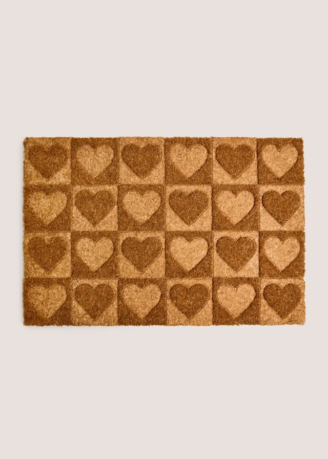 Brown Heart Embossed Coir Doormat