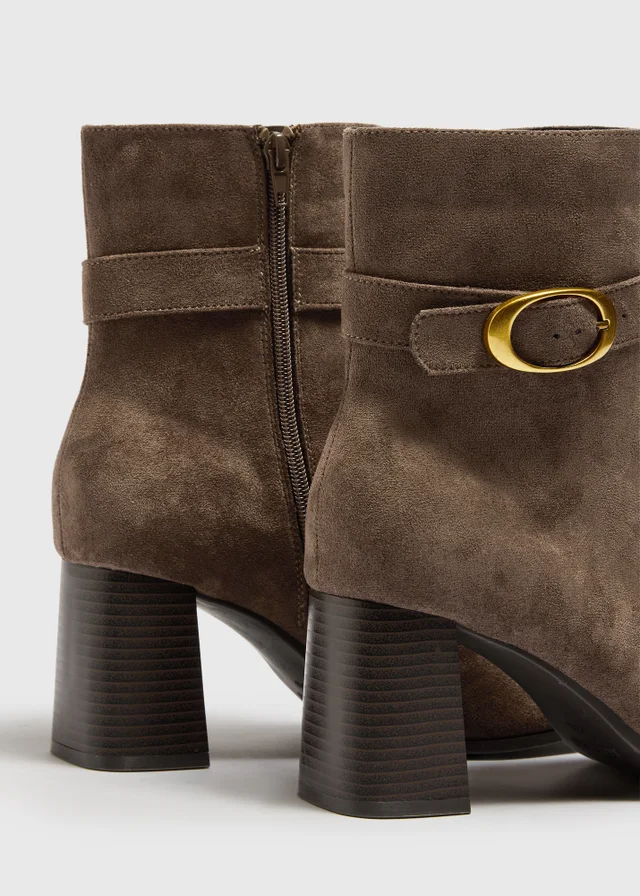Taupe Faux Suede Block Heel Ankle Boot