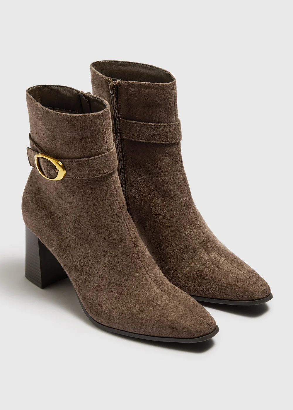 Taupe Faux Suede Block Heel Ankle Boot - 3 Image 1