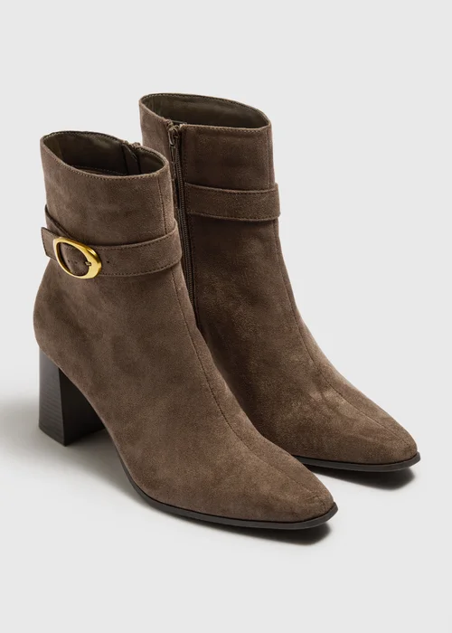 Taupe Faux Suede Block Heel Ankle Boot - 3 Image 1