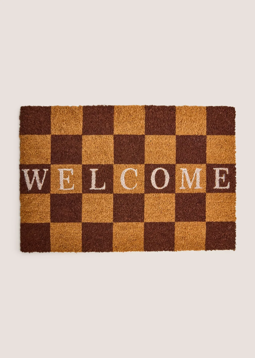 Brown Checkerboard Welcome Coir Doormat Image 1