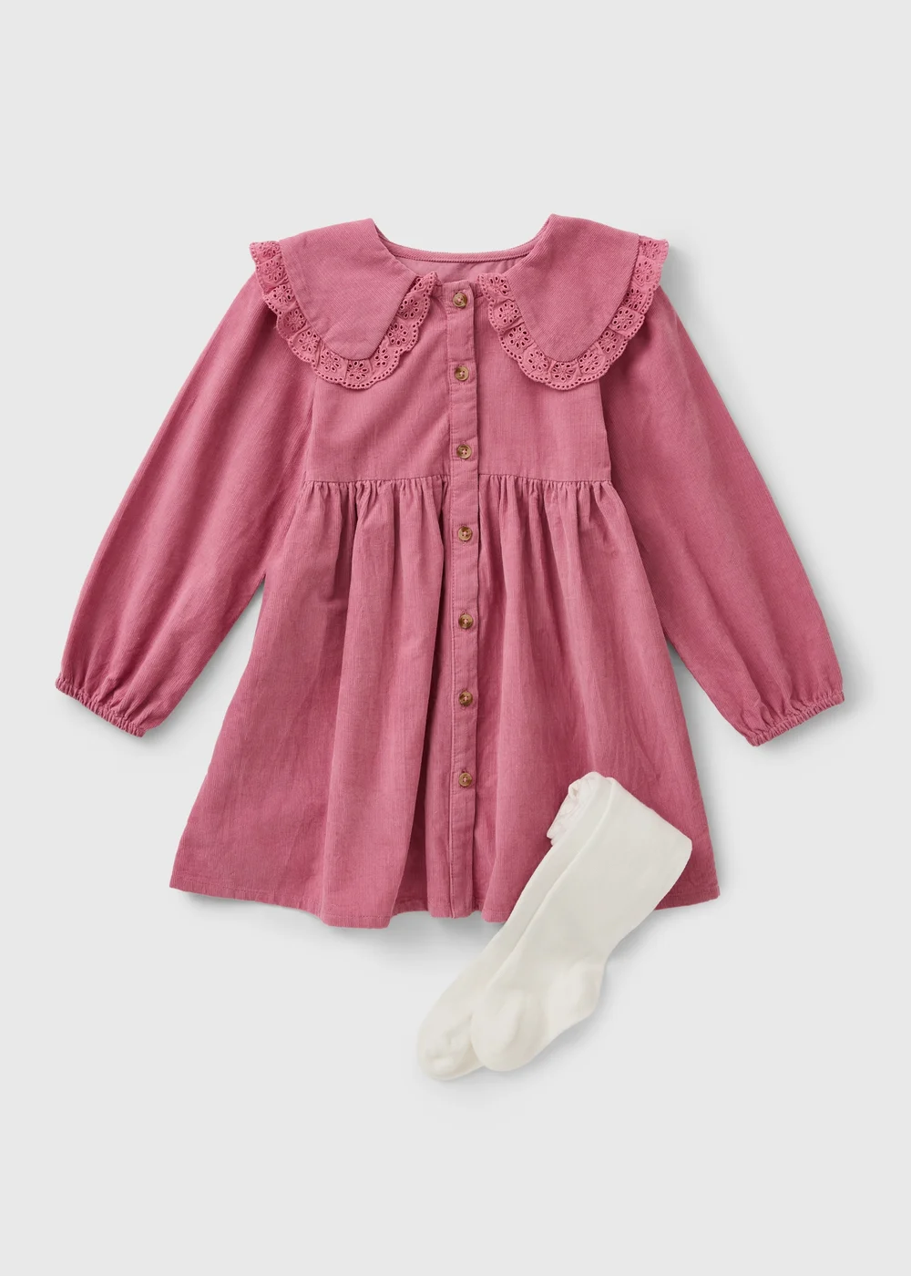 Girls Pink Cord Shirt Dress & Tights (1-8yrs) - 1-1.5 Yrs Image 1