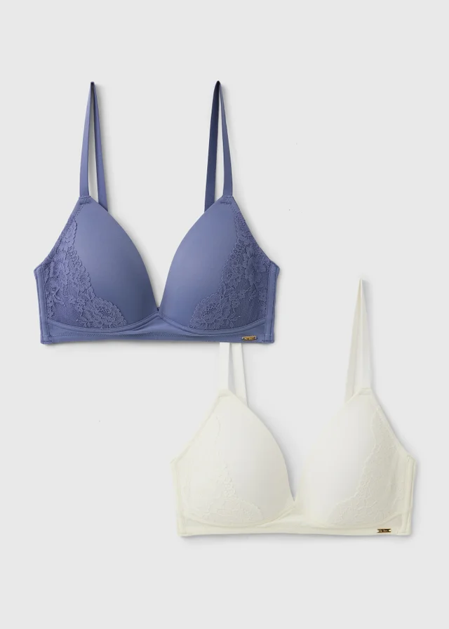 2 Pack Blue And White Non Wired Bras