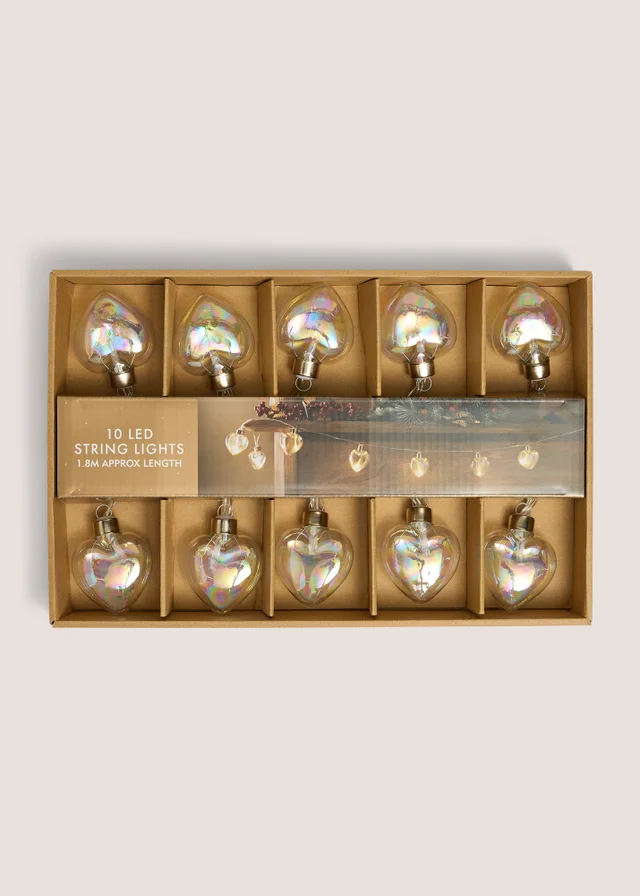 Glass LED Iridescent Heart Lights