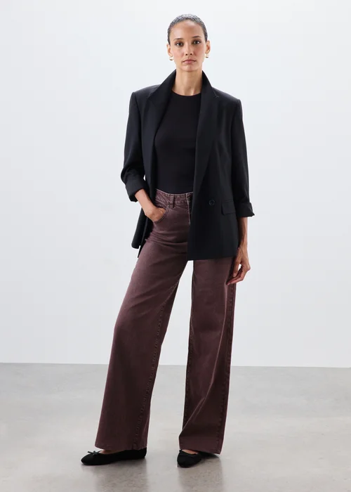 Burgundy Stretch Mid Rise Wide Leg Jeans - 24/L29 Image 1