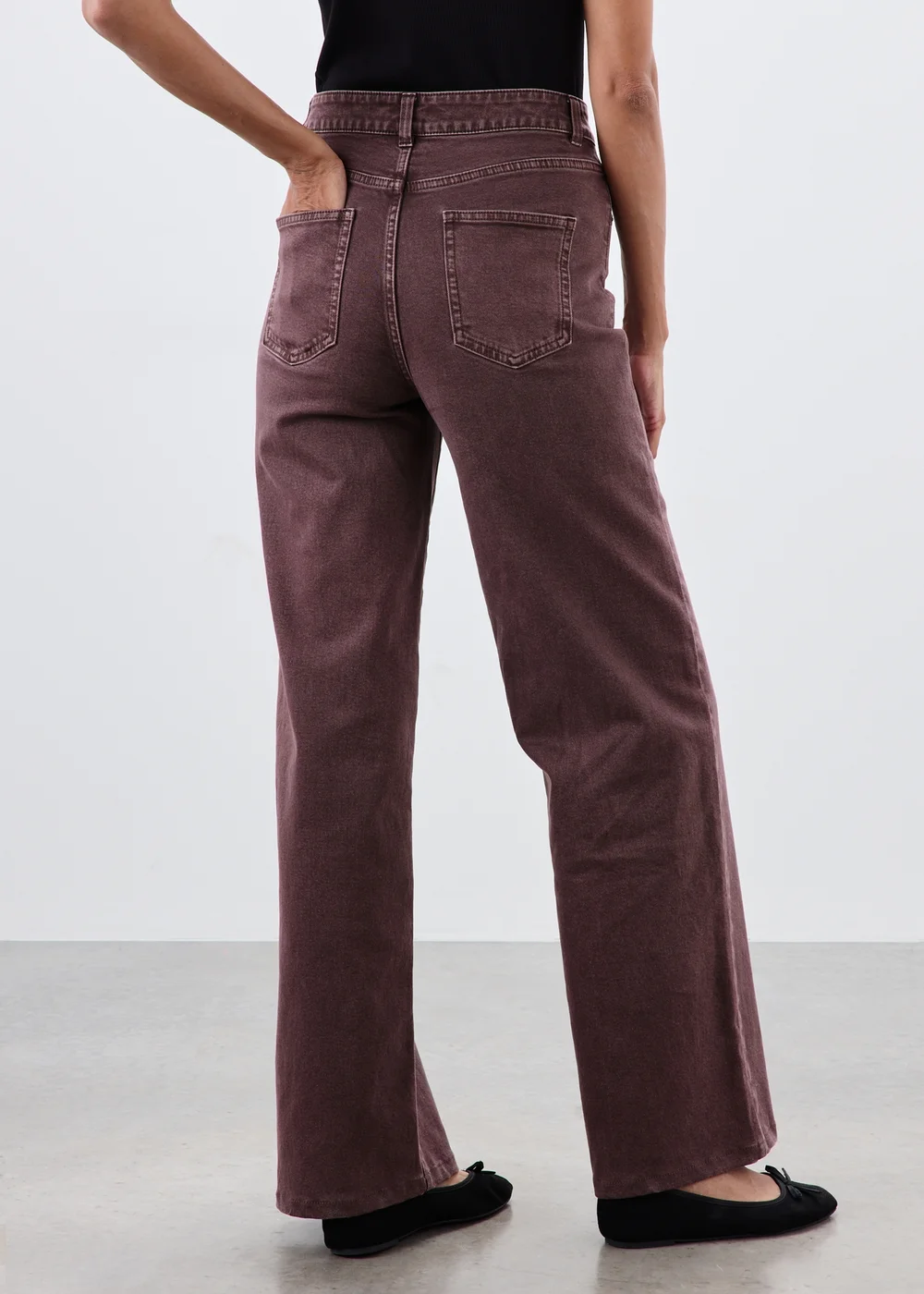 Burgundy Stretch Mid Rise Wide Leg Jeans - 24/L29 Image 2