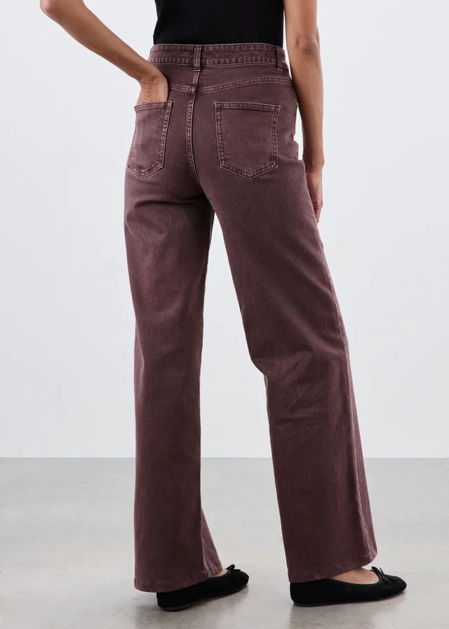 Burgundy Stretch Mid Rise Wide Leg Jeans