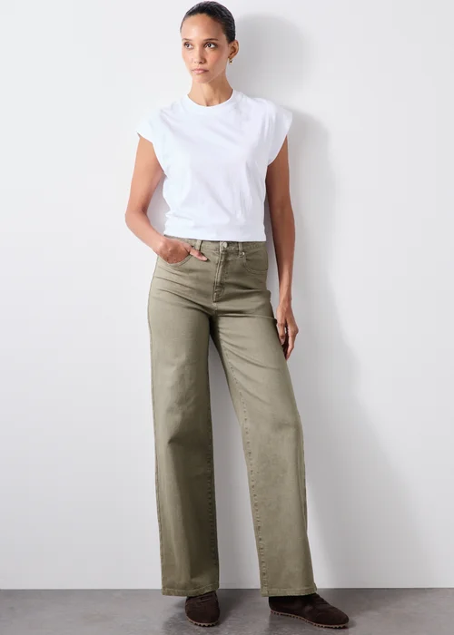 Khaki Stretch Mid Rise Wide Leg Jeans - 24/L29 Image 2