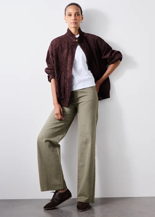 Khaki Stretch Mid Rise Wide Leg Jeans - 24/L29 Image 1