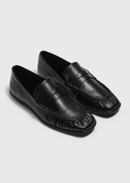 Black Leather Ruched Loafers - 3 Image 1