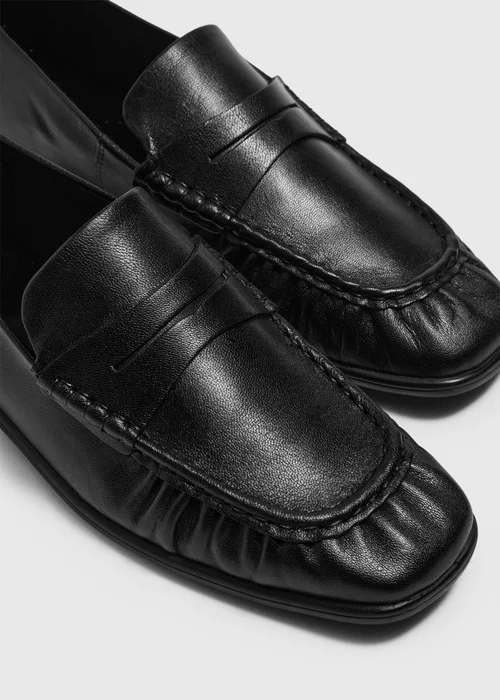 Black Leather Ruched Loafers - 3 Image 3