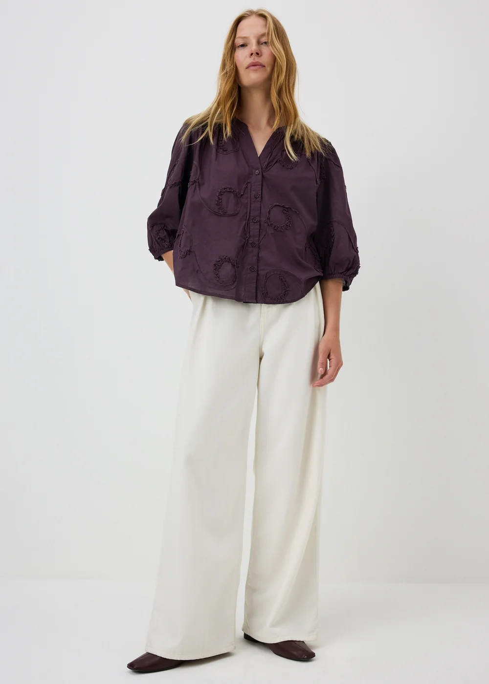 Wine Button Through Blouse - 14 Image 2