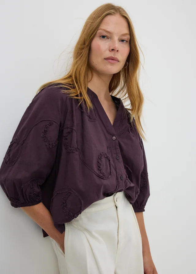 Wine Button Through Blouse