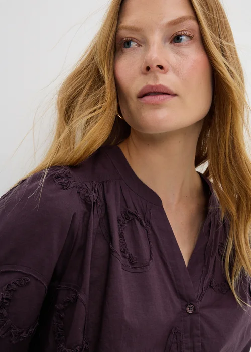 Wine Button Through Blouse - 14 Image 3