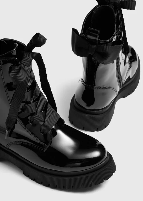 Girls Black Bow Lace Up Boots (Younger 10-Older 5) - 10 Infants Image 2