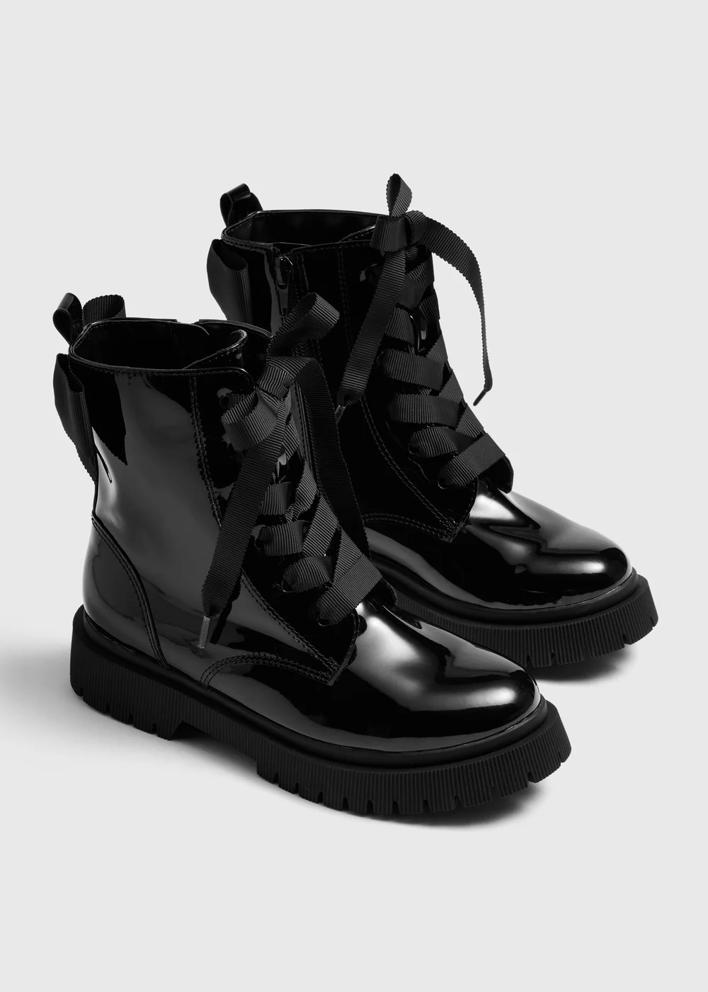 Girls Black Bow Lace Up Boots (Younger 10-Older 5) - 10 Infants Image 1