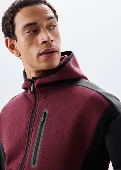Burgundy & Black Hooded Fleece Jacket Co Ord - XS Image 3