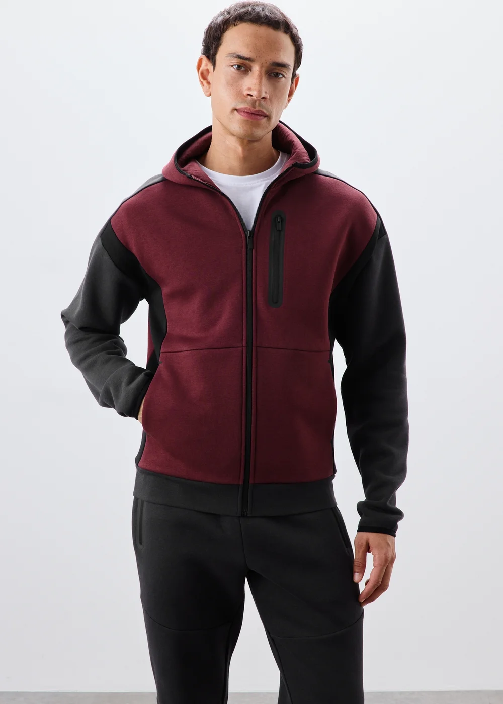 Burgundy & Black Hooded Fleece Jacket Co Ord - XS Image 4