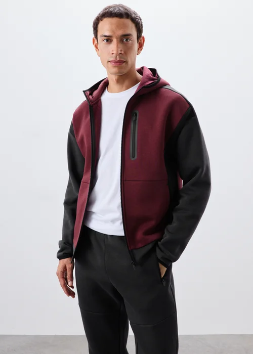 Burgundy & Black Hooded Fleece Jacket Co Ord - XS Image 1