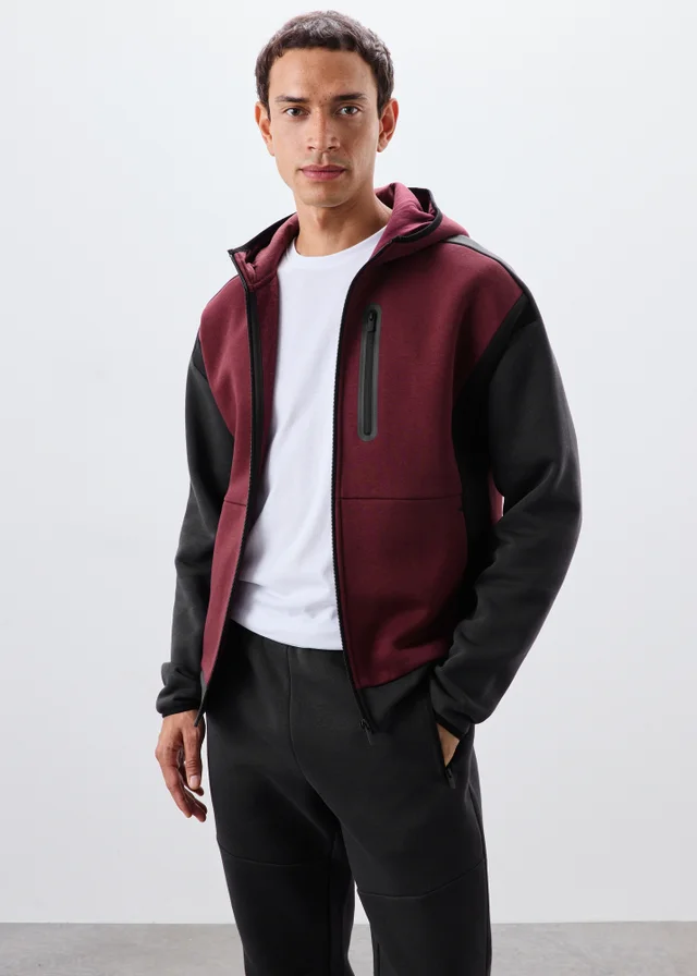 Burgundy & Black Hooded Fleece Jacket