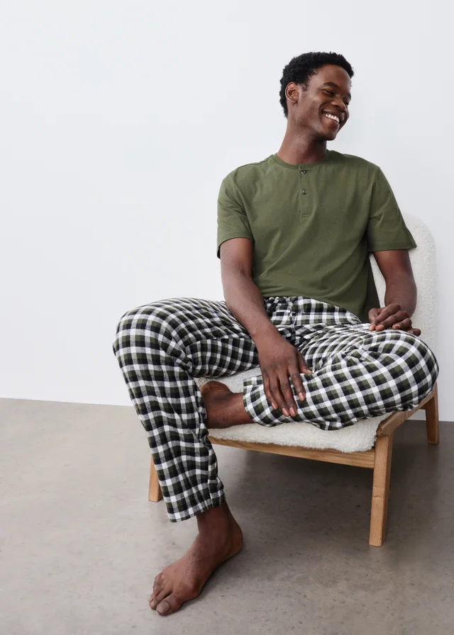 Khaki Check Short Sleeve Pyjama Set