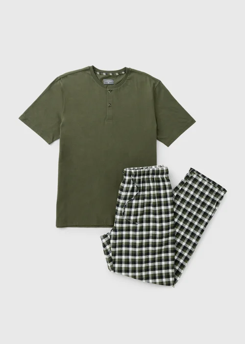 Khaki Check Short Sleeve Pyjama Set - XS Image 3