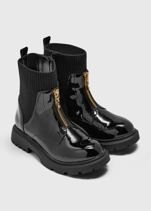 Girls Black Zip Front Boots (Younger 10-Older 12) - Size 10 Infants Image 1