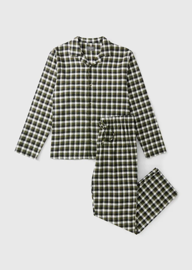 Khaki Brushed Check Woven Pyjama Set