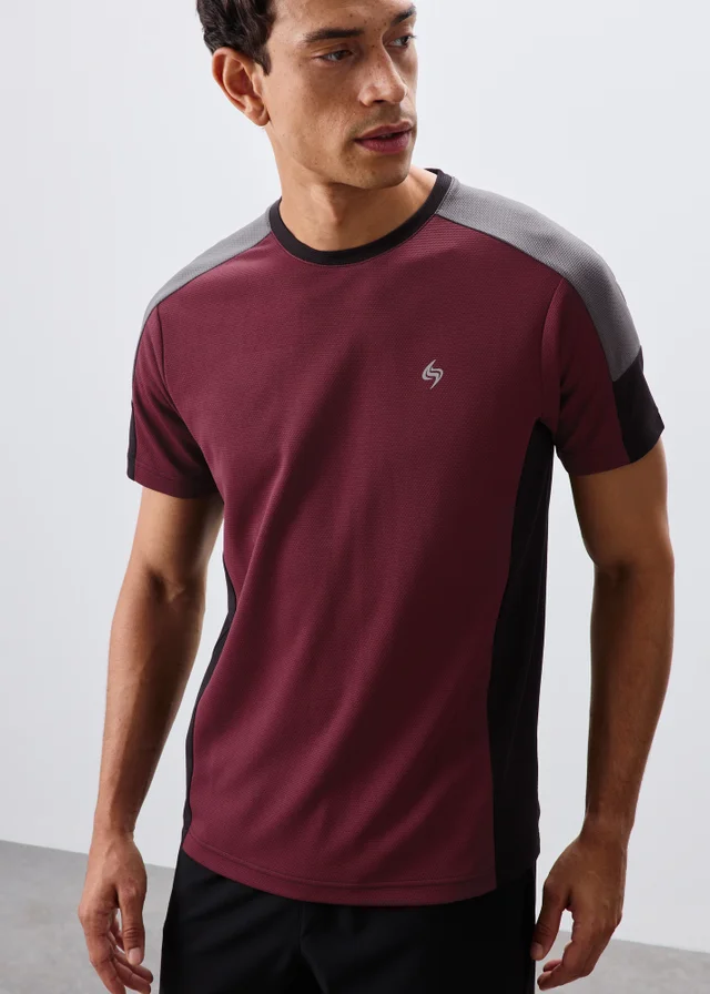 Souluxe Burgundy Panel Sports T-Shirt