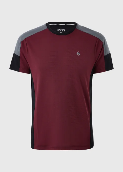 Souluxe Burgundy Panel Sports T-Shirt - S Image 4