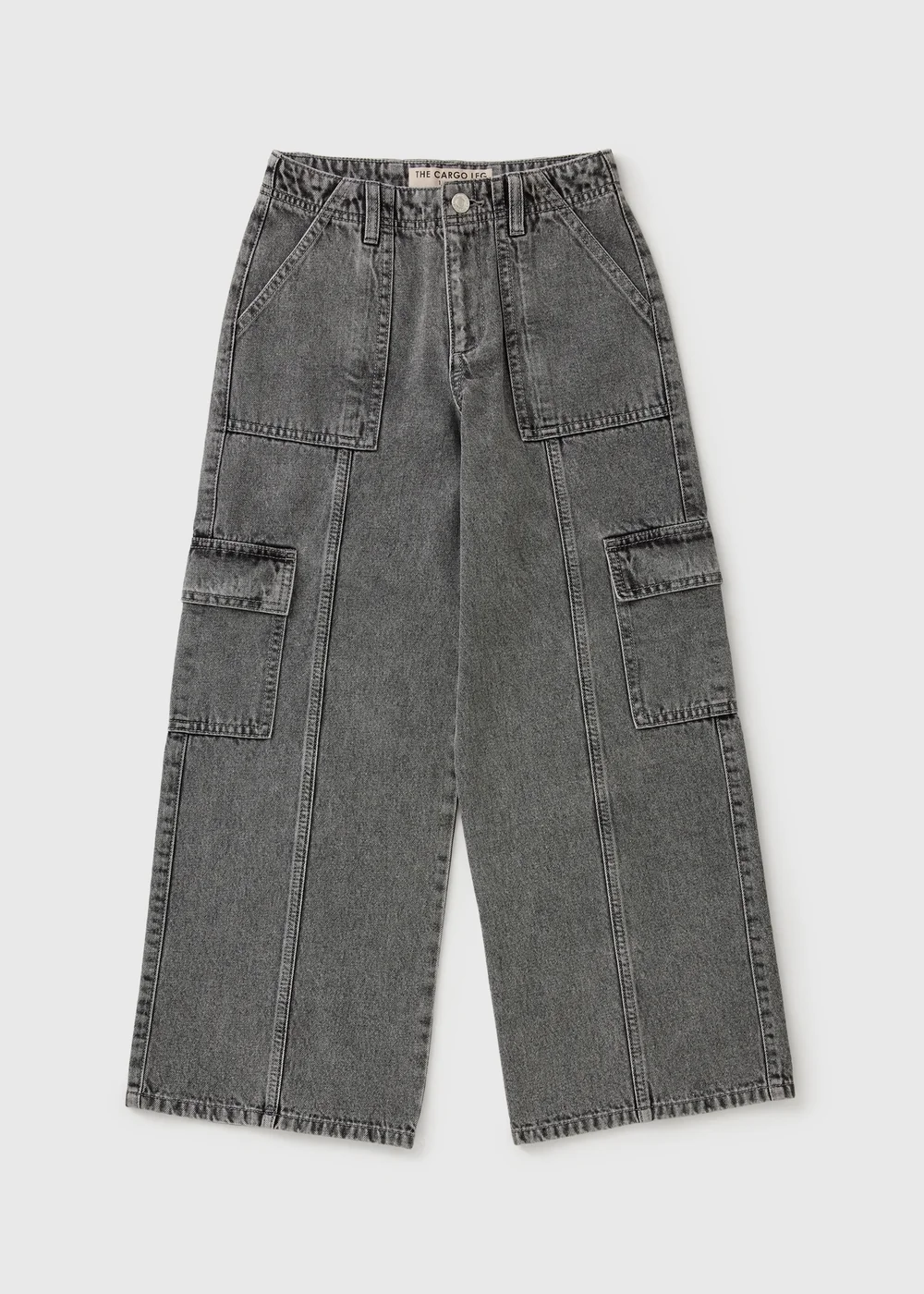 Girls Grey Cargo Jeans (7-15yrs) - 7 Yrs Image 1