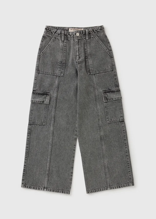 Girls Grey Cargo Jeans (7-15yrs)