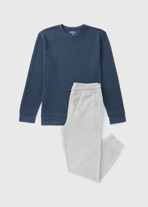 Blue Waffle Long Sleeve Pyjama Set - XS Image 3