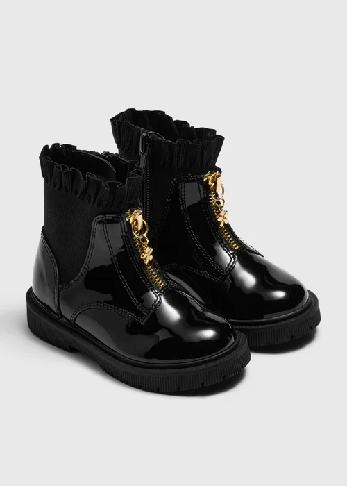 Girls Black Zip Front Boots (Younger 4-12) - 4 Infants Image 1