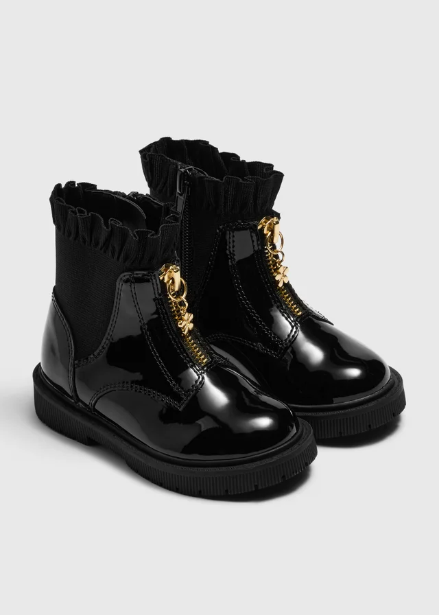Girls Black Zip Front Boots (Younger 4-12)