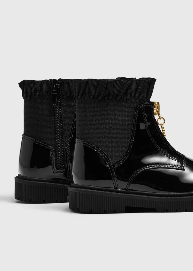 Girls Black Zip Front Boots (Younger 4-12)