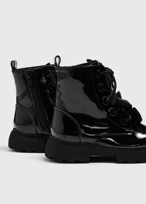 Girls Black Bow Lace Up Boots (Younger 4-12) - 4 Infants Image 2