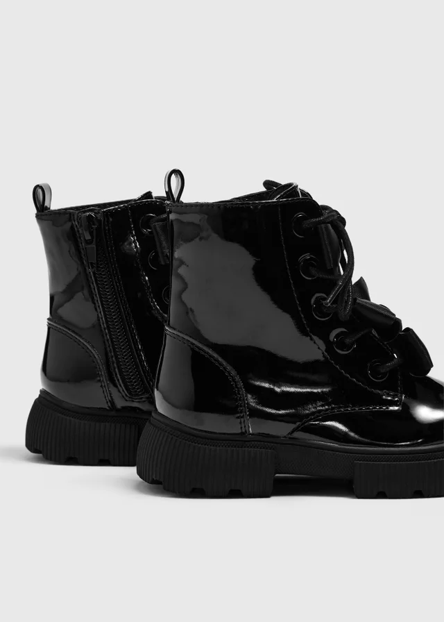 Girls Black Bow Lace Up Boots (Younger 4-12)