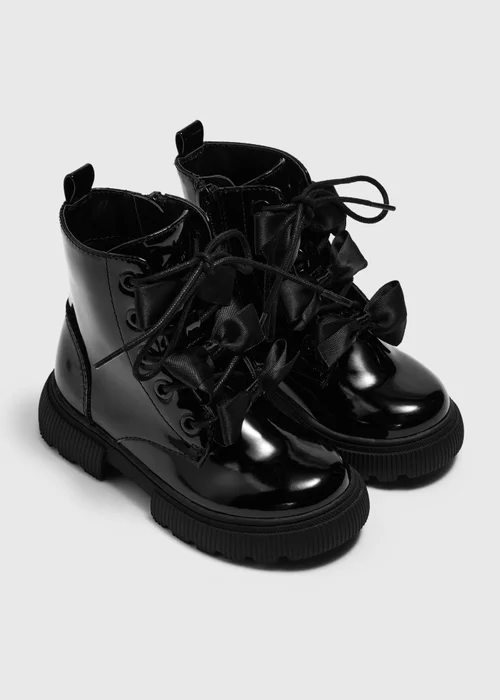 Girls Black Bow Lace Up Boots (Younger 4-12) - 4 Infants Image 1