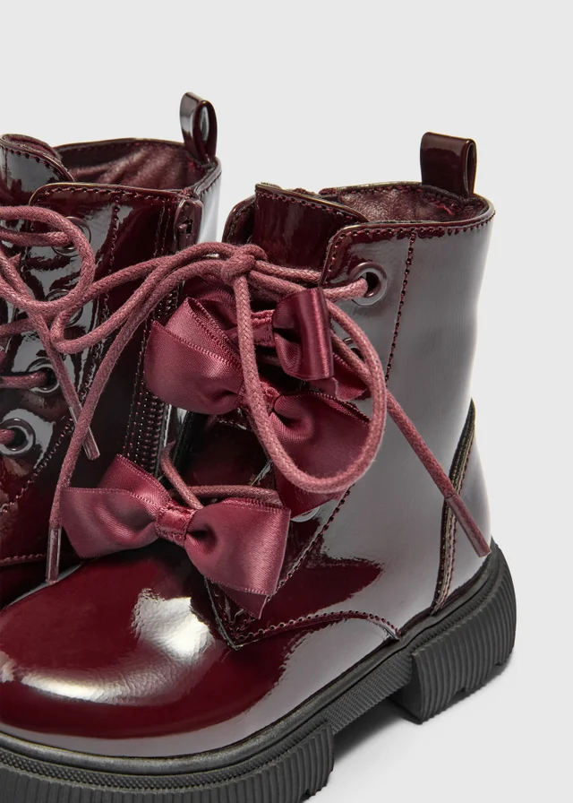 Girls Burgundy Bow Lace Boots (Younger 4-12)
