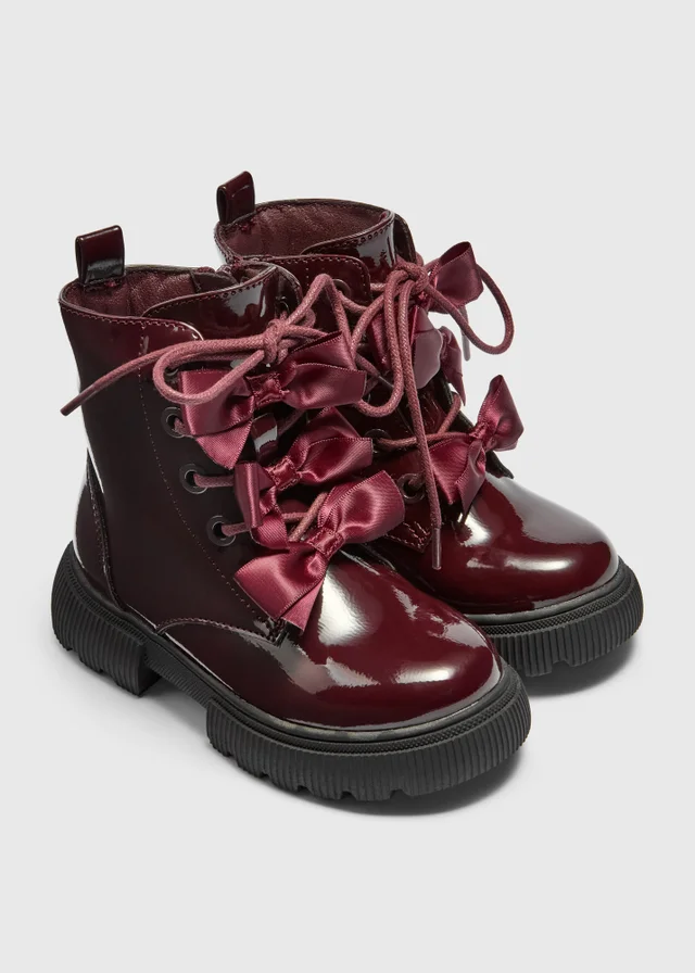 Girls Burgundy Bow Lace Boots (Younger 4-12)