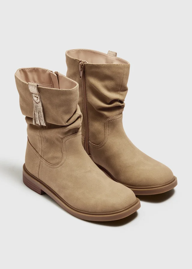 Girls Tan Western Slouch Boots (Younger 8-Older 2)