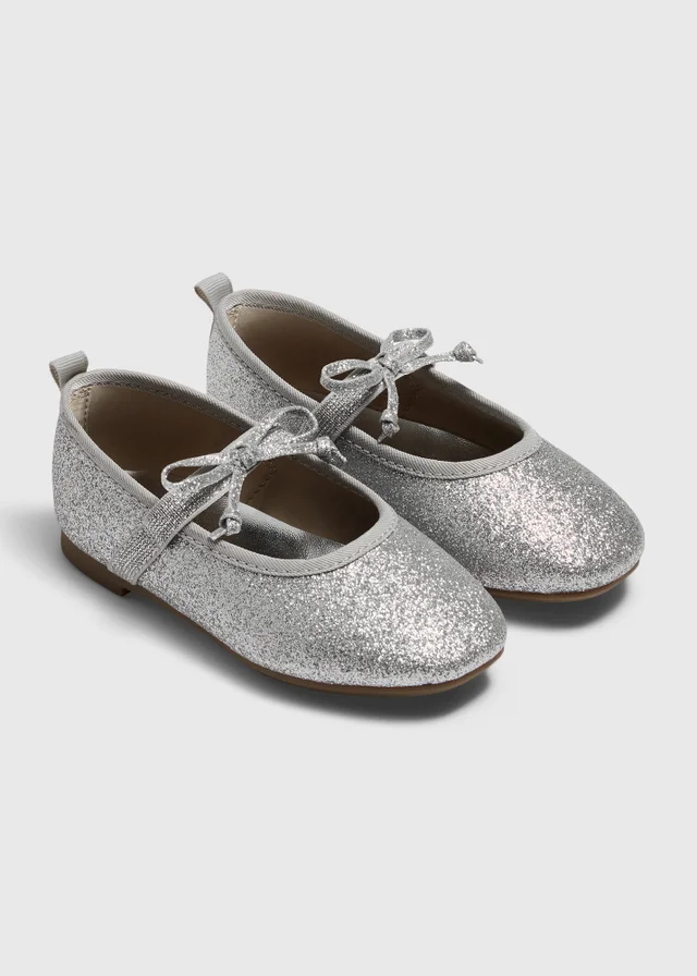 Girls Silver Ballet Flat Shoes (Younger 4-11)