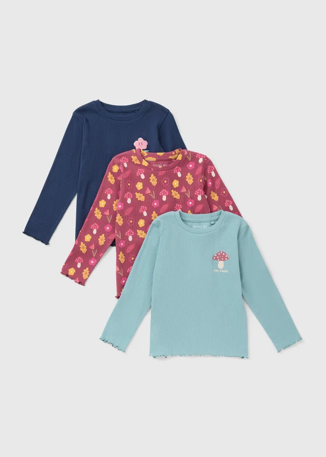 3 Pack Girls Ribbed Woodland T-Shirts (1-8 Yrs)