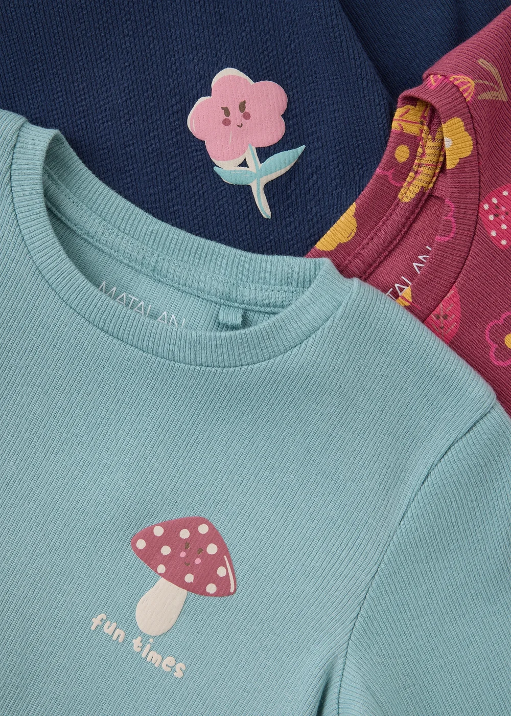 3 Pack Girls Ribbed Woodland T-Shirts (1-8 Yrs) - 1-1.5 Yrs Image 2