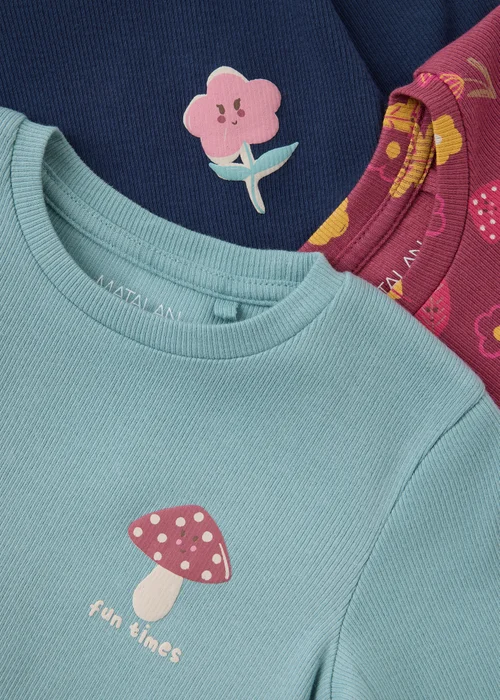 3 Pack Girls Ribbed Woodland T-Shirts (1-8 Yrs) - 1-1.5 Yrs Image 2