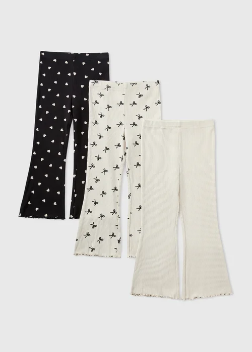 5 Pack Girls Beige/Black Bow Print Flared Leggings (1-8yrs) - 1 to 1 half years Image 1