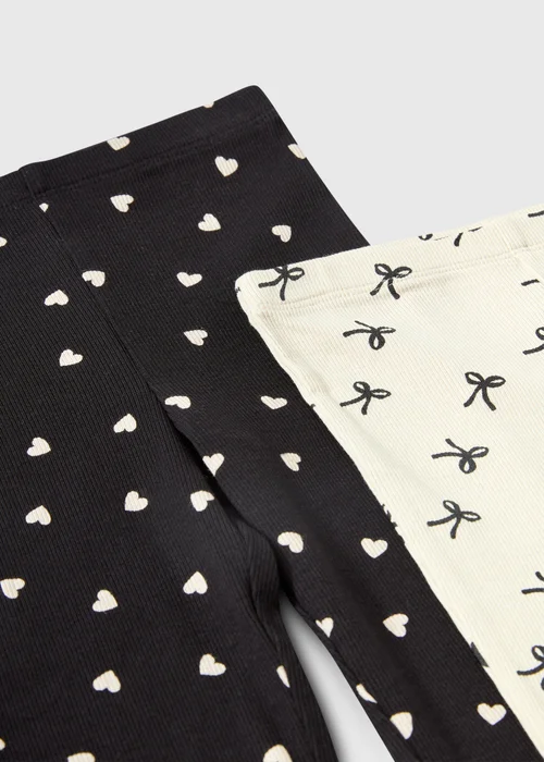 5 Pack Girls Beige/Black Bow Print Flared Leggings (1-8yrs) - 1 to 1 half years Image 2