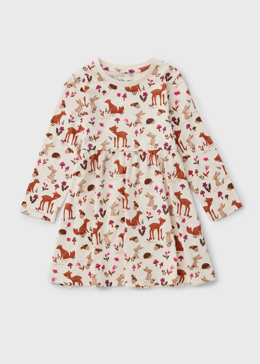 Girls Cream Woodland Print Dress (1-8yrs) - 1-1.5 Yrs Image 1