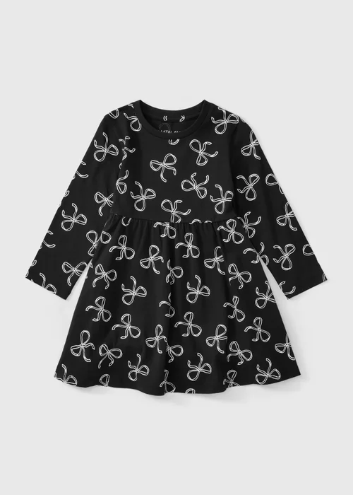 Girls Black Bow Print Dress (1-8yrs) - 1-1.5 Yrs Image 1